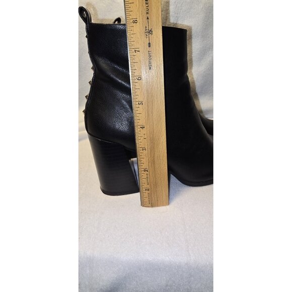 Forever 21 Black Leather Ankle Boots With Studs Size 7.5 Zip Chunky Heel - Picture 7 of 10